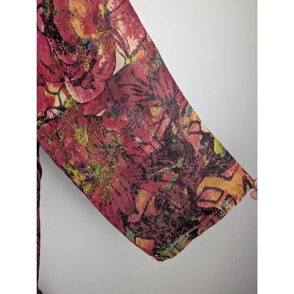 Vintage Chico's size 3 US XL 100% silk tunic length tie waist blouse colorful - Picture 6 of 8